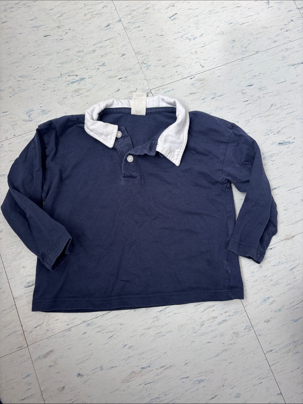H&M Navy Long-Sleeve Polo with White Collar